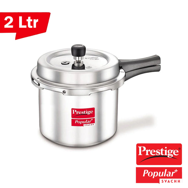 AM2236 Prestige Popular Plus Svachh Virgin Aluminium Gas and Induction Compatible Outer Lid Pressure Cooker, 2 L (Tall) (Silver)