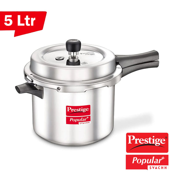 AM2238 Prestige Popular Plus Svachh Virgin Aluminium Spillage Control Outer Lid Pressure Cooker, 5 L