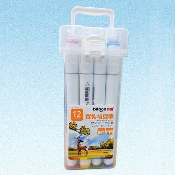 AM2462 Plastic Bitoon Twin Brush Marker BT987 Paint Markers Easy 12pcs Multicolours