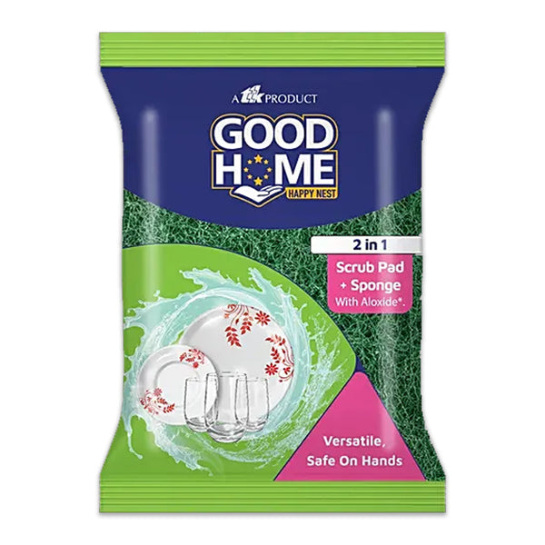 AM2478 Good Home Scrub Pad + Sponge Versatile Safe On Hands 2 In 1 Scrub Pad 1 Pcs