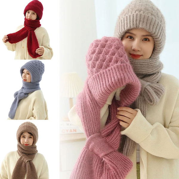 AM2868 Winter Hat Cap Plain Integrated Ear Protection Windproof Cap Scarf