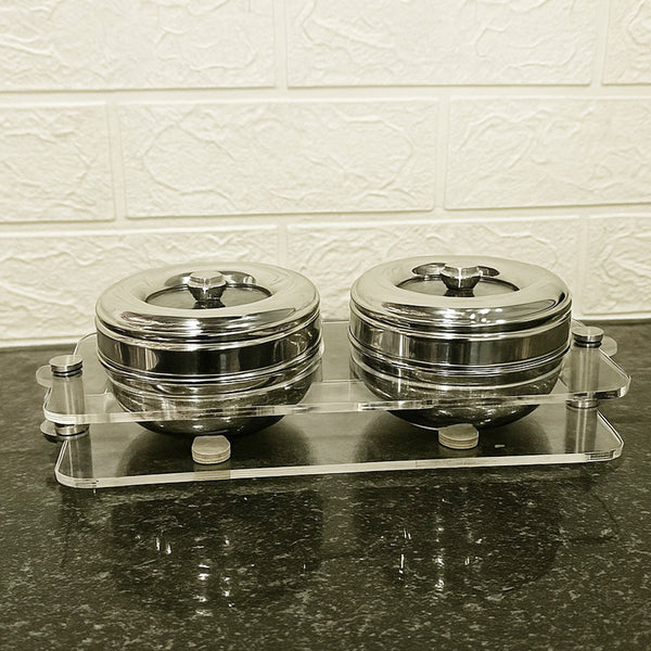AM6003 Madhuram Stainless Steel Dry Fruit Set – 2 Pcs with Transparent Acrylic Stand