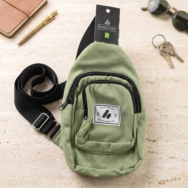 A07105 Multi Pocket Sling Crossbody Bag, Compact Canvas Chest Bag with Strap (1 Pc)