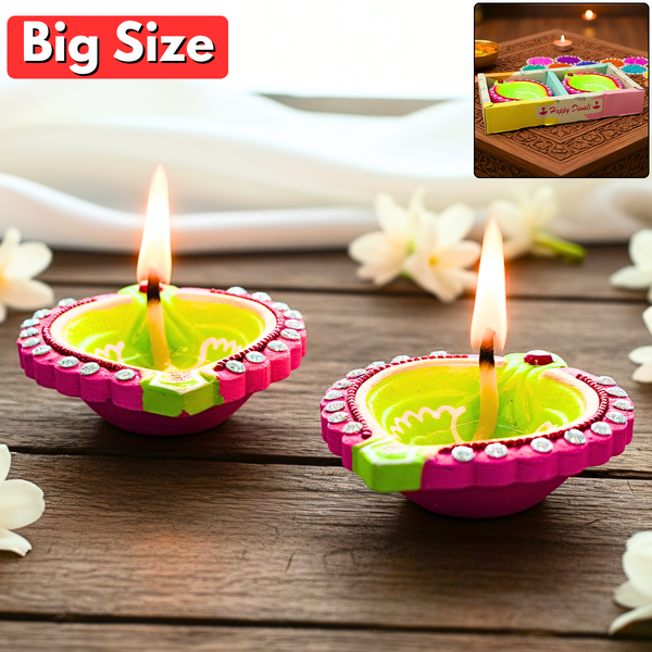 Di0383 Decorative Diwali Big Diyas Set of 2 – Multidesign Handcrafted