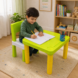 A06748 Vibrant Plastic Kids Study Table and Chair Set with Built-in Storage Holders