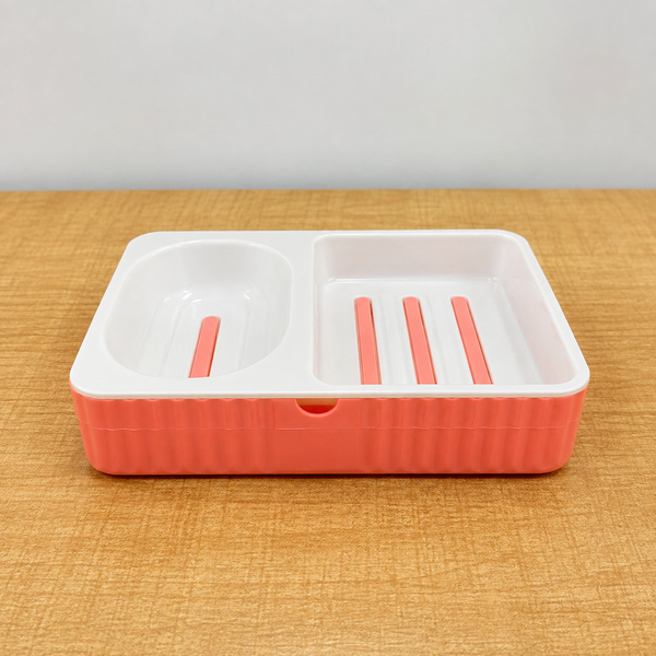 A07035 Square Line Dual-Compartment Plastic Soap & Sponge Dish Tray