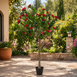 A06682 Artificial Red Rose Flowering Tree in Black Pot