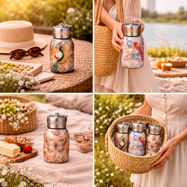 AM7803 COMPACT STAINLESS STEEL MINI BOTTLE WITH CARRYING RING FOR CONVENIENT ON THE GO HYDRATION - PRINTED