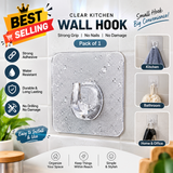 AM5490 Clear Kitchen Wall Hook-Pack of 1 - Self Adhesive Heavy Duty Wall Hooks for Hanging - Heavy Duty Adhesive Hooks for Bathroom and Kitchen