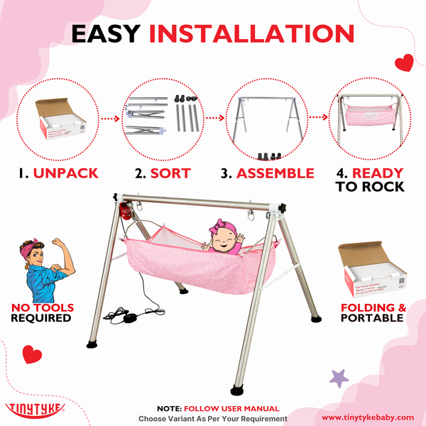 AM6460 TinyTyke- Automatic Baby Cradle Round Pipe - Fully Foldable (A-2R)