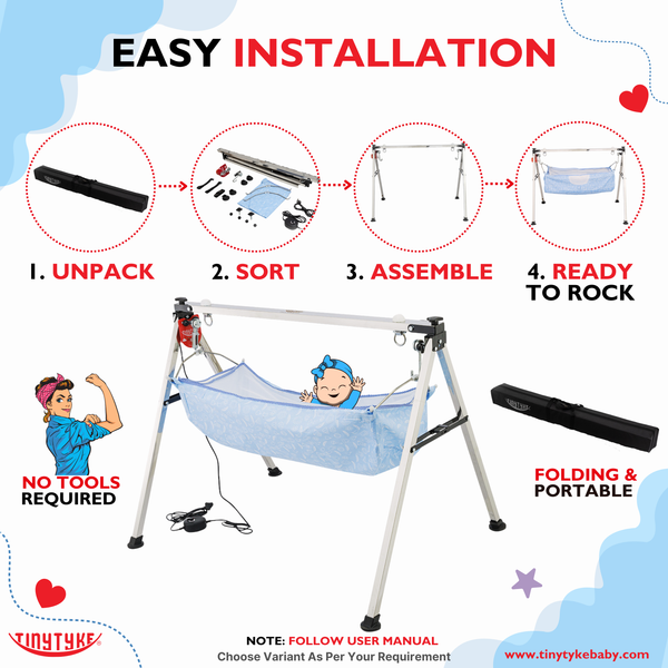 AM6459 TinyTyke- Automatic Baby Cradle Square Pipe - Semi Foldable (A-4S)