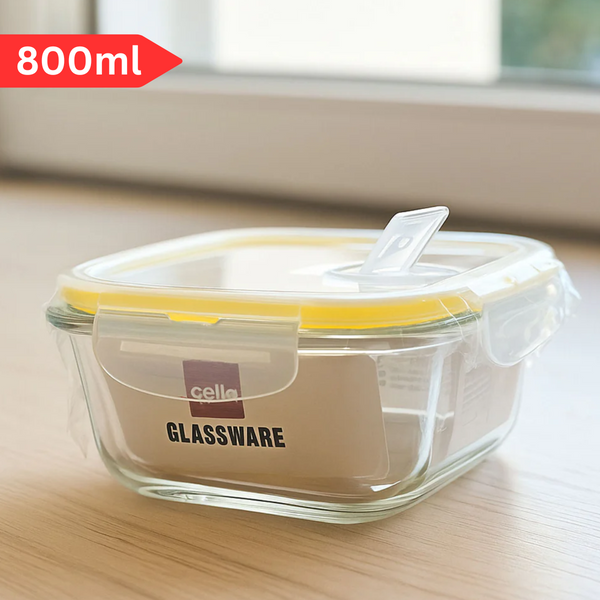 Di0006 Cello Fit & Fresh Clip-O Square Glass Storage Container - 800ml
