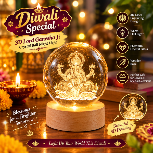 AM5927 3D Lord Ganesh Ji Crystal Ball Night Light