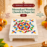 2563 1 Pc Meenakari Wooden Chowki & Bajot Set: For Home & Office Puja (Multicolor)