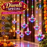 Di0069 10 Fairy Diya LED Curtain String Lights with Flashing Modes - 5x5 (Multicolour)