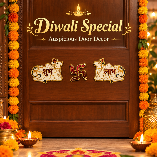 A07711 Shubh Labh & Swastik Decorative Cow Wall & Door Sticker Set (T231)