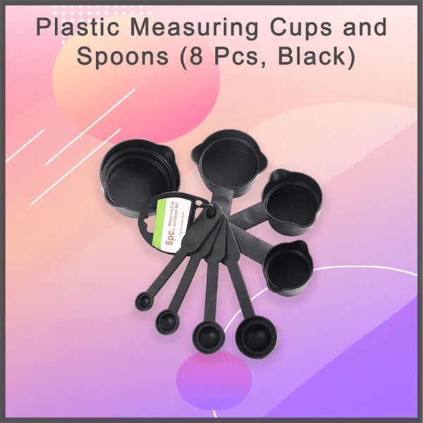 0106 Plastic Measuring Cups and Spoons (8 Pcs, Black)