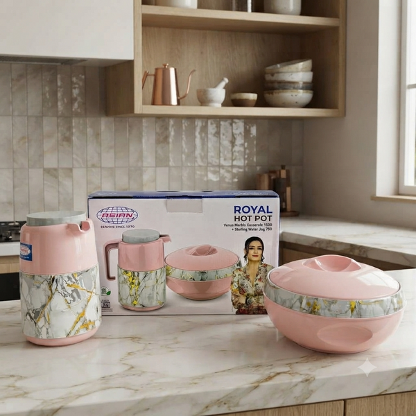A07964 Asian Royal Hot Pot Set of 2 – Venus Marble Casserole (1350 ml) & Sterling Water Jug (750 ml)