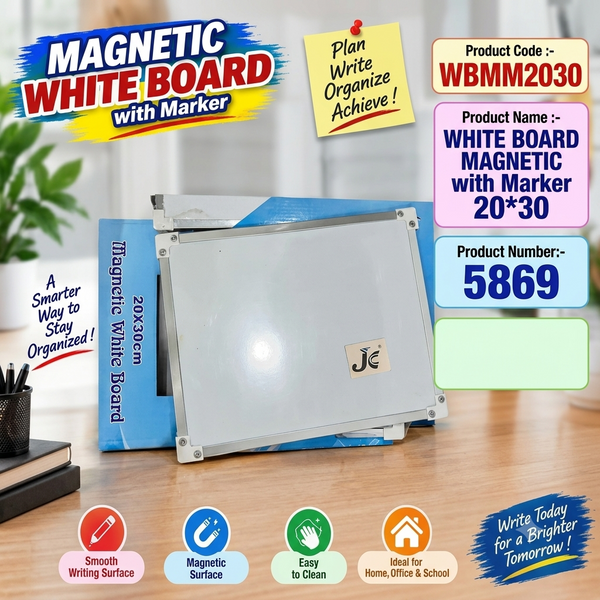 A07527 Magnetic White Board with Marker (20x30 cm) – Small Dry Erase Board for Home, Office & School