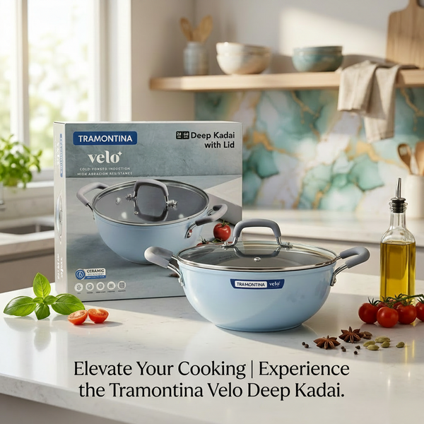 AM7387 Tramontina Velo 24 cm Forged Deep Kadai with Glass Lid - [Sea]