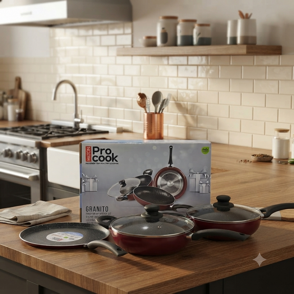 A07960 Milton ProCook Granito Non-Stick Induction Kitchen Set – 3 Pcs (28cm Tawa, 24cm Fry Pan, 24cm Kadhai with Glass Lid)
