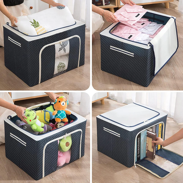 AM7717 Foldable Steel Frame Cloth Organizer for Wardrobe Organizer for Storage Sarees, Shirts, Blankets, Clothes Storage Box with Handle