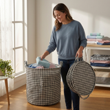 AM7718 FOLDABLE LAUNDRY BASKET CLOTHES STORAGE ORGANIZER WITH LID MEASURING 35 BY 35 CM