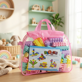 AM7065 Macaron Pastel Building Blocks Set (72+ Pieces) in Portable Pink Carry Bag