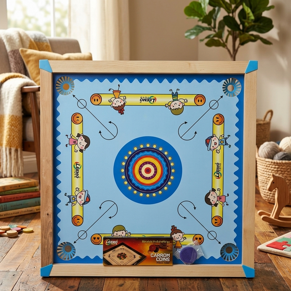 AM7075 Toys 2-in-1 Reversible Wooden Carrom and Ludo Board Game Set