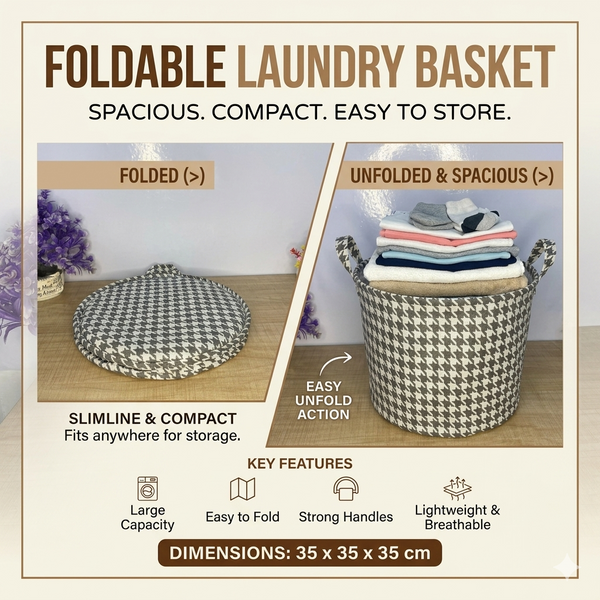 AM7718 FOLDABLE LAUNDRY BASKET CLOTHES STORAGE ORGANIZER WITH LID MEASURING 35 BY 35 CM