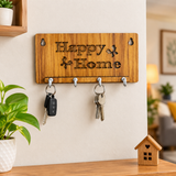 A07990 Wooden Key Holder with 4 Metal Hooks for Wall Decor