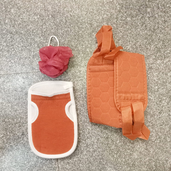 AM5638 3 PCS Bathing Exfoliating Set (MultiColour) - Back Scrubber exfoliating gloves - Easy to clean For Men And Women (Set of 1)