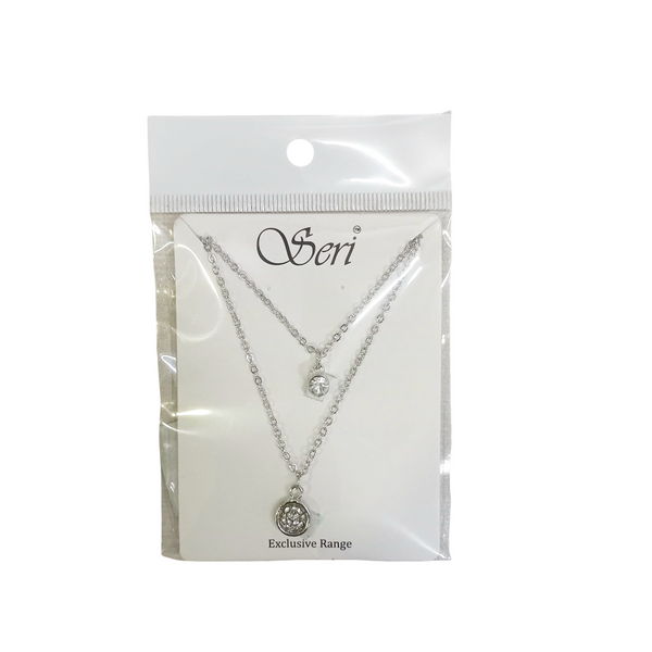 AM5759 Multi-Design Silver-Plated Two Layer Chain And Pendant Set of 1 Pc