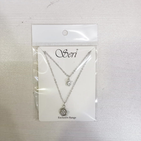 AM5759 Multi-Design Silver-Plated Two Layer Chain And Pendant Set of 1 Pc