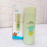 AM5216 Cactus love Print Glass Water Bottle with Foodgrade Silicone Plastic - 450ml - Glass Bottle - Leak Proof - BPA Free For School, College, Travel - Easy to carry - Multicolour - Pack of 1