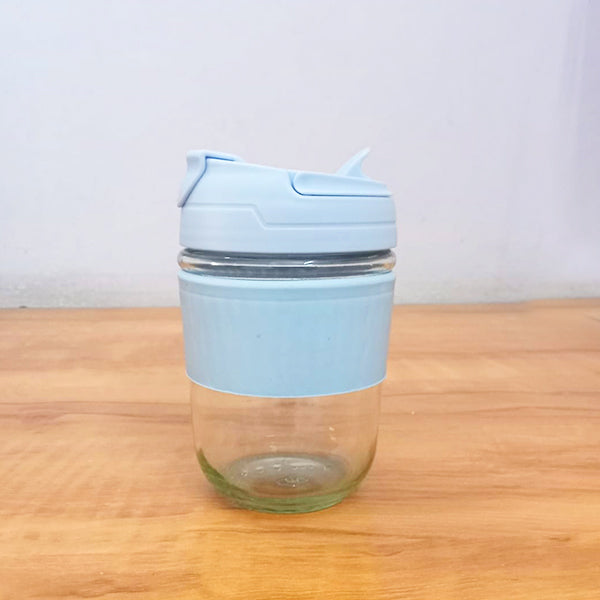 AM5066 Travel Glass Sipper with Lid and Straw 350 ml, Reusable Glass Tumbler with Lid and Straw