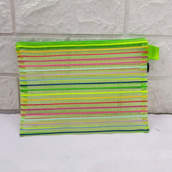 AM5227 Transparent Colorful Rainbow Stripe Multipurpose Bag, Fridge Bag with Zipper - 22.5x17Cm - Small (Pack of 1)