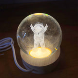AM5354 3D Galaxy Crystal Ball Night Light, LED Solar System Crystal Ball Night Light with Wooden Base (Astronaut)