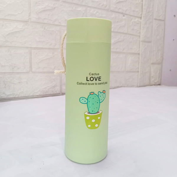 AM5216 Cactus love Print Glass Water Bottle with Foodgrade Silicone Plastic - 450ml - Glass Bottle - Leak Proof - BPA Free For School, College, Travel - Easy to carry - Multicolour - Pack of 1
