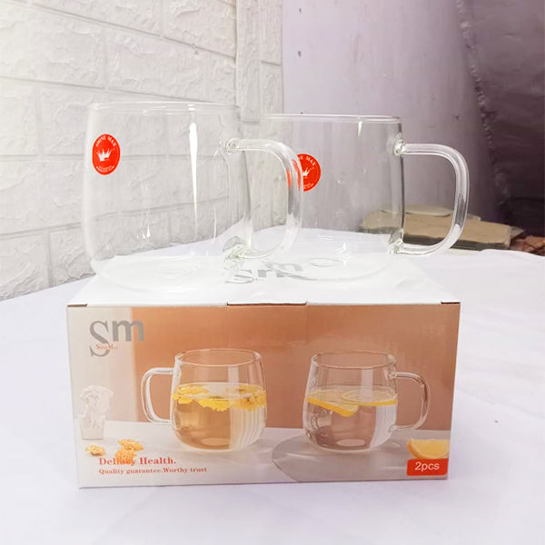AM5376 Shine Max Transparent Glass Heat Resistant Tea - Coffee Mug (Set Of 2 Pcs)