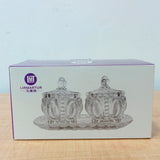 AM5971 Vintage Style Crystal Glass Candy Sugar jar Serving Bowl with Tray, Clear - Set of 3 Pcs