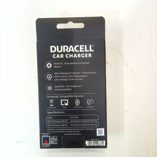 AM5890 Duracell 36W Fast Car Charger Adapter with Dual USB Port