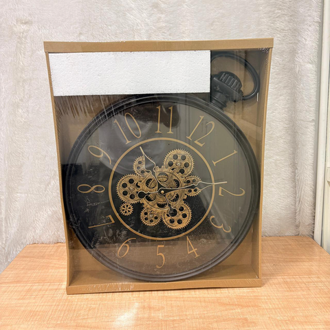 TM0103 Vintage Industrial Steampunk Wall Clock with Moving Gears - Large Pocket Watch Style
