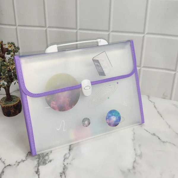 AM5899 Transparent Expanding File Folder with 12 Pockets, Handle, and Buckle (33x25cm)