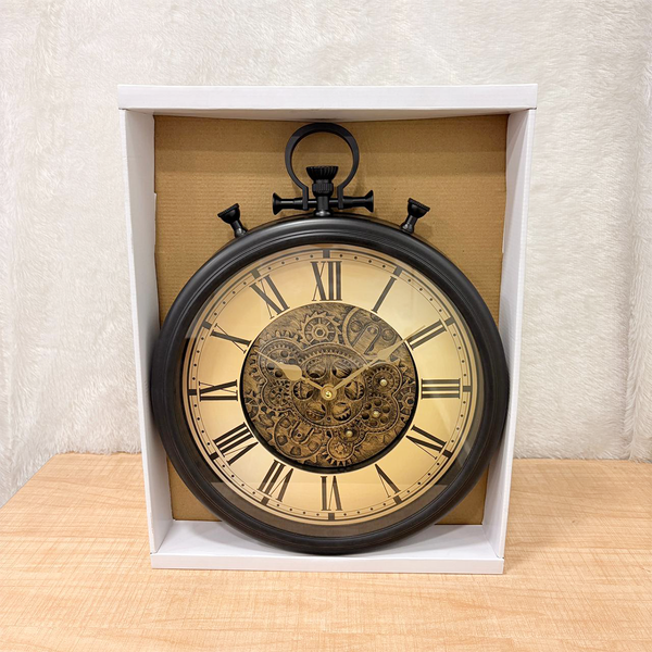 TM0104 Crawford Vintage Pocket Watch Style Wall Clock – Roman Numerals & Gear Design