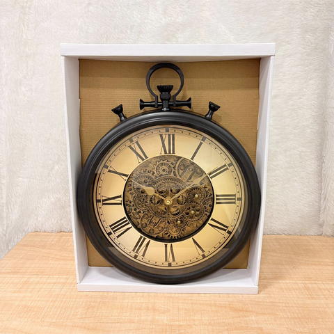 TM0104 Crawford Vintage Pocket Watch Style Wall Clock – Roman Numerals & Gear Design