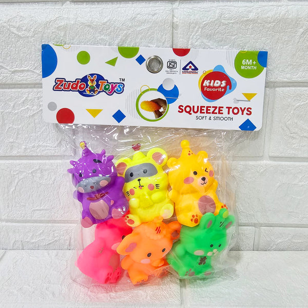 AM6031 Squeeze Multicolour Animal Toy Set – Soft & Smooth, 6 Pcs, for 6+ Months