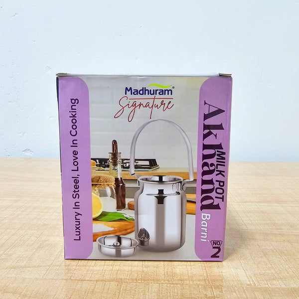 AM6010 Madhuram Stainless Steel Milk Pot Akhand Barni Jar with Lid and Handle - 500ml