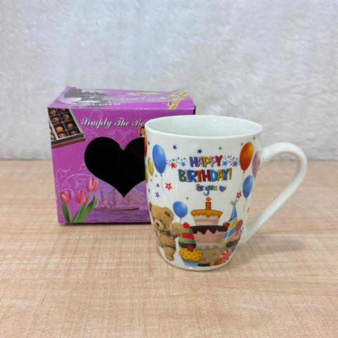 TM0091 Mix-Design Celebration Ceramic Mug Gift Set with Decorative Heart-Window Box - Pack of 1