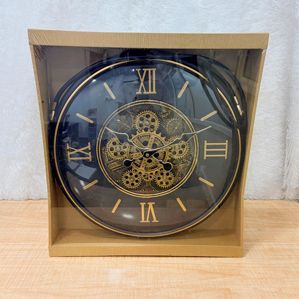 TM0105 Vintage Gear Design Hanging Wall Clock (Black & Gold)